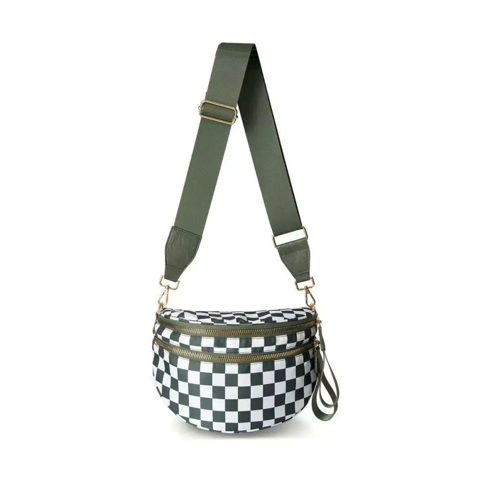 Checkered Nylon Crossbody Bag