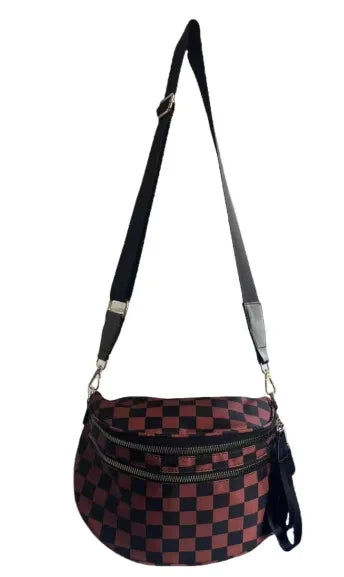 Checkered Nylon Crossbody Bag