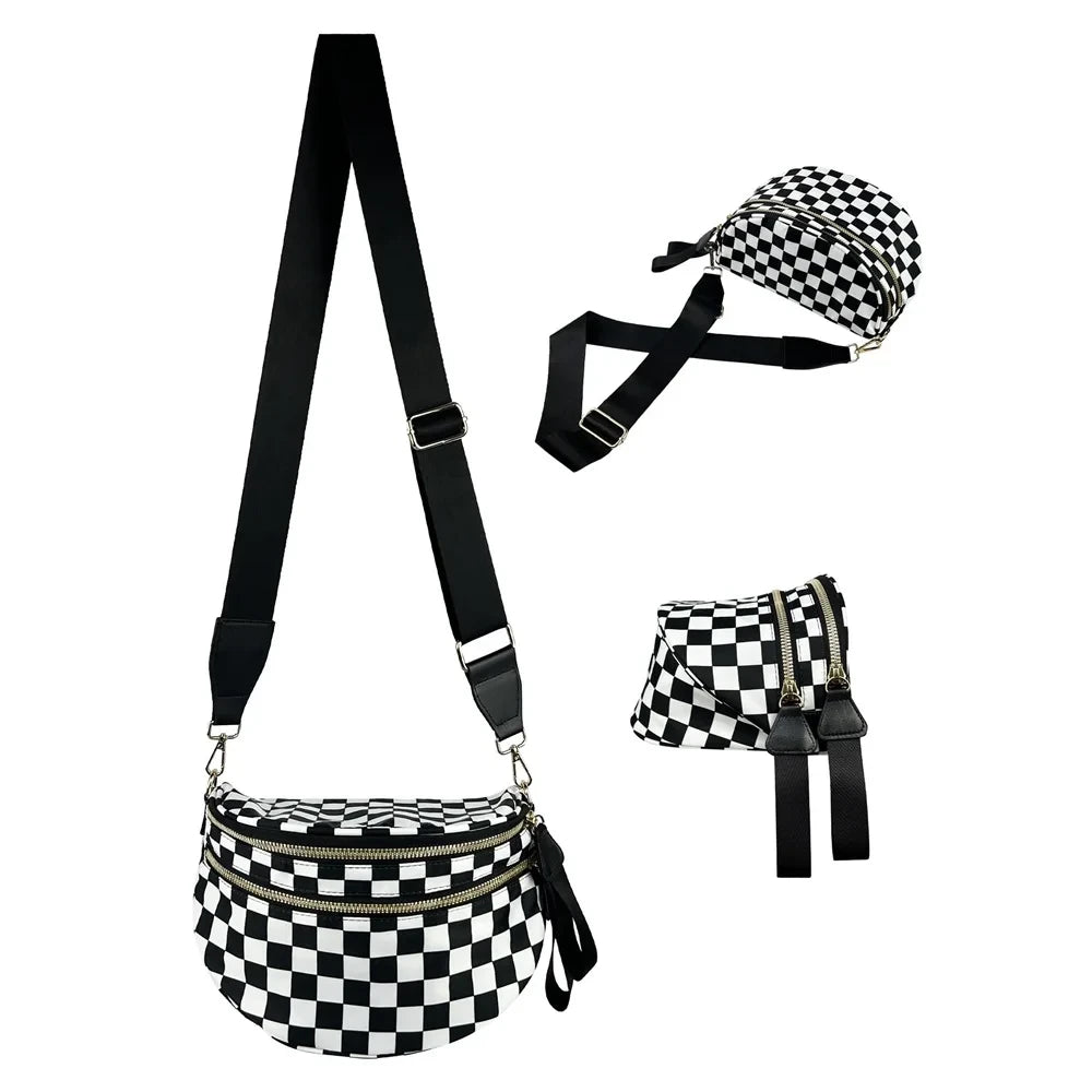 Checkered Nylon Crossbody Bag