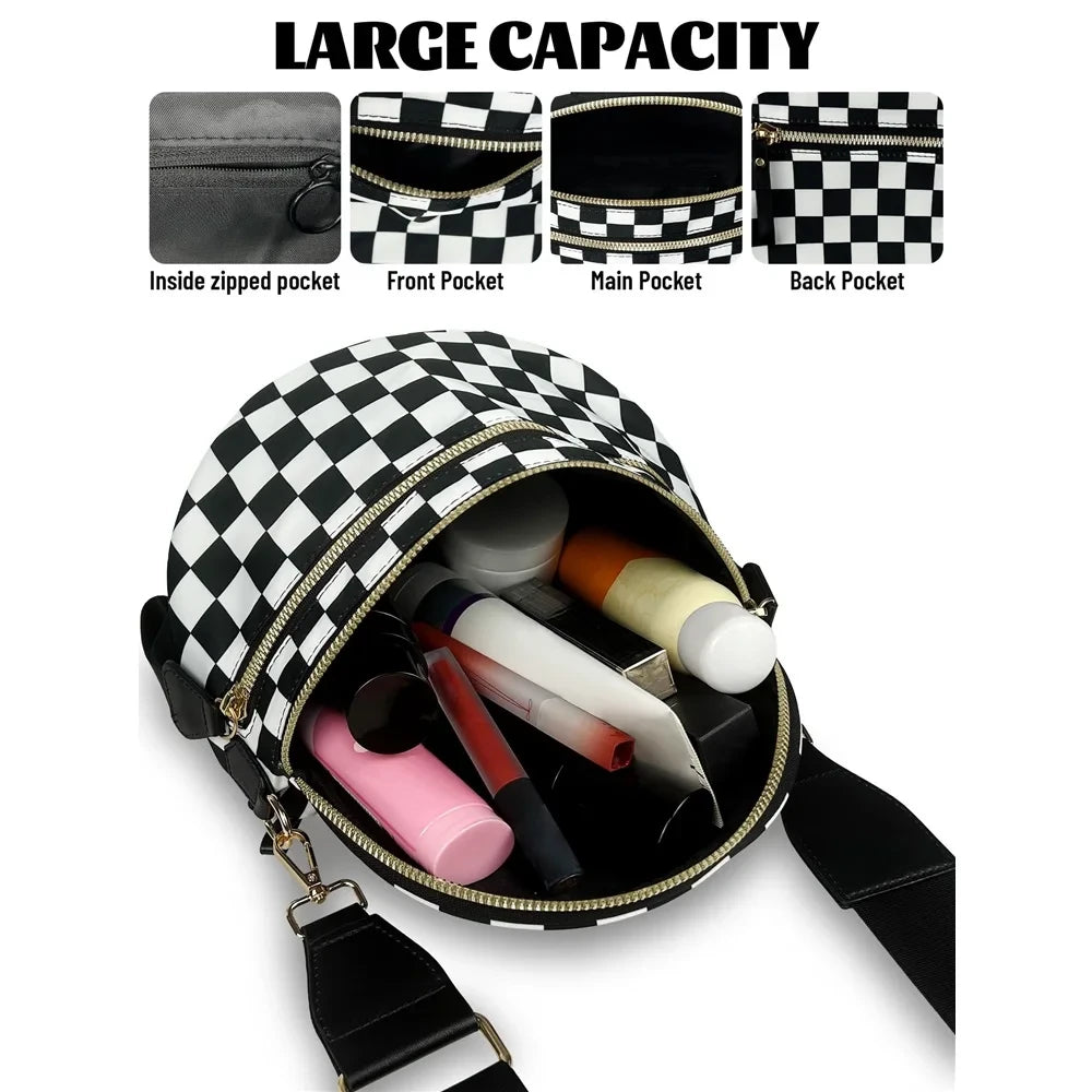 Checkered Nylon Crossbody Bag