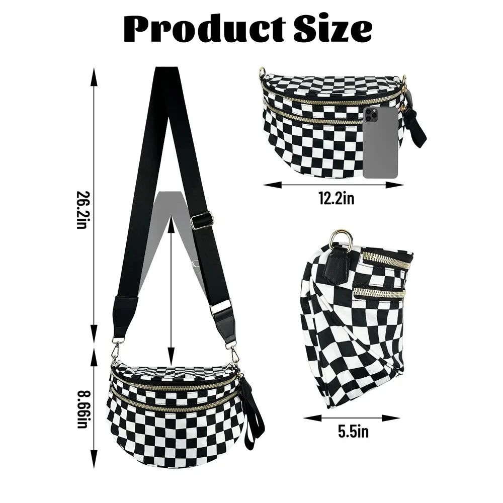 Checkered Nylon Crossbody Bag